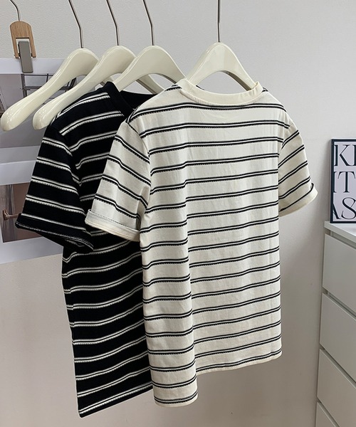 aimoha（アイモハ）の「デザインボーダー　ハート刺繍Tシャツ（Tシャツ/カットソー・レディース・ブラック/ホワイト・FREE）」の14枚目の写真