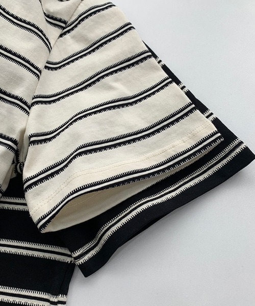 aimoha（アイモハ）の「デザインボーダー　ハート刺繍Tシャツ（Tシャツ/カットソー・レディース・ブラック/ホワイト・FREE）」の7枚目の写真