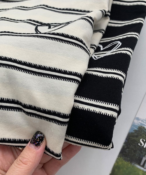 aimoha（アイモハ）の「デザインボーダー　ハート刺繍Tシャツ（Tシャツ/カットソー・レディース・ブラック/ホワイト・FREE）」の11枚目の写真