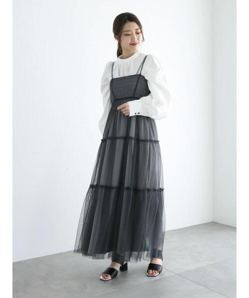 Te chichi（テチチ）の「チュールセットサテンキャミワンピース（ワンピース・レディース・チャコールグレー/ブラウン・F）」の4枚目の写真