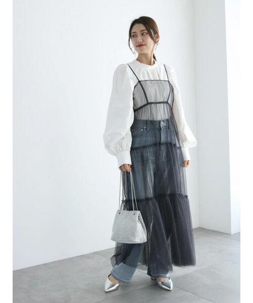 Te chichi（テチチ）の「チュールセットサテンキャミワンピース（ワンピース・レディース・チャコールグレー/ブラウン・F）」の9枚目の写真