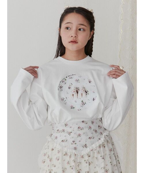 merry jenny（メリージェニー）の「【Maison terrier コラボ】お皿にならんだなかよしlong Tee（Tシャツ/カットソー・レディース・オフホワイト/ブルー/ベージュ・FREE）」の6枚目の写真