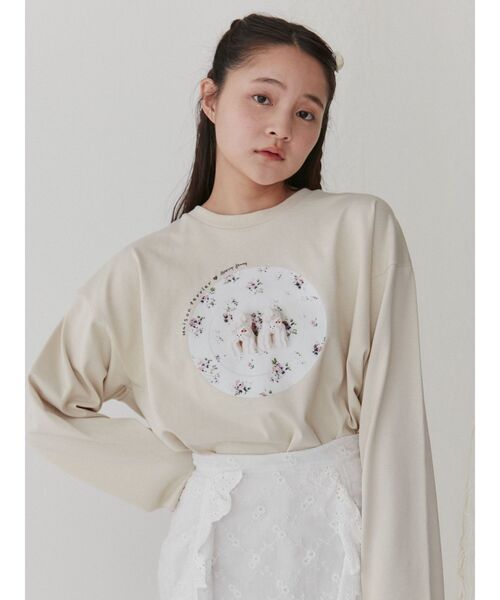 merry jenny（メリージェニー）の「【Maison terrier コラボ】お皿にならんだなかよしlong Tee（Tシャツ/カットソー・レディース・オフホワイト/ブルー/ベージュ・FREE）」の13枚目の写真