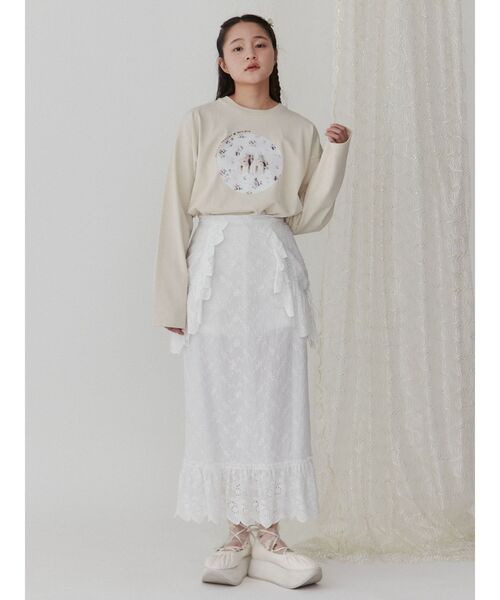 merry jenny（メリージェニー）の「【Maison terrier コラボ】お皿にならんだなかよしlong Tee（Tシャツ/カットソー・レディース・オフホワイト/ブルー/ベージュ・FREE）」の15枚目の写真