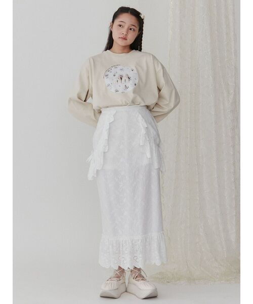 merry jenny（メリージェニー）の「【Maison terrier コラボ】お皿にならんだなかよしlong Tee（Tシャツ/カットソー・レディース・オフホワイト/ブルー/ベージュ・FREE）」の16枚目の写真