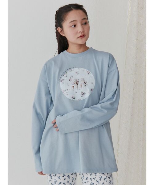 merry jenny（メリージェニー）の「【Maison terrier コラボ】お皿にならんだなかよしlong Tee（Tシャツ/カットソー・レディース・オフホワイト/ブルー/ベージュ・FREE）」の18枚目の写真