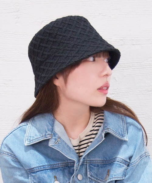 polcadot(ポルカドット)の「COTTON THERMO HAT/格子柄サーモバケットハット(ハット・レディース・ブラック/オフホワイト/ライトグレー・FREE)」の1枚目の写真