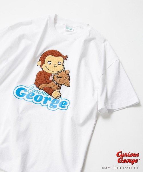 JEANS MATE(ジーンズメイト)の「おさるのジョージ オリジナルデザインTシャツ ジョージ ニョッキ ドロップショルダー ビッグシルエット ユニセックス(Tシャツ/カットソー・メンズ・オフホワイト/ダークグリーン/ホワイト・X-LARGE/MEDIUM/SMALL/LARGE)」の2枚目の写真