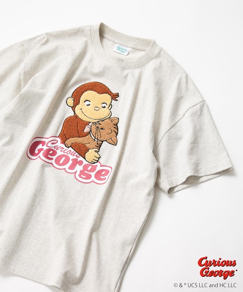 JEANS MATE(ジーンズメイト)の「おさるのジョージ オリジナルデザインTシャツ ジョージ ニョッキ ドロップショルダー ビッグシルエット ユニセックス(Tシャツ/カットソー・メンズ・オフホワイト/ダークグリーン/ホワイト・X-LARGE/MEDIUM/SMALL/LARGE)」の3枚目の写真