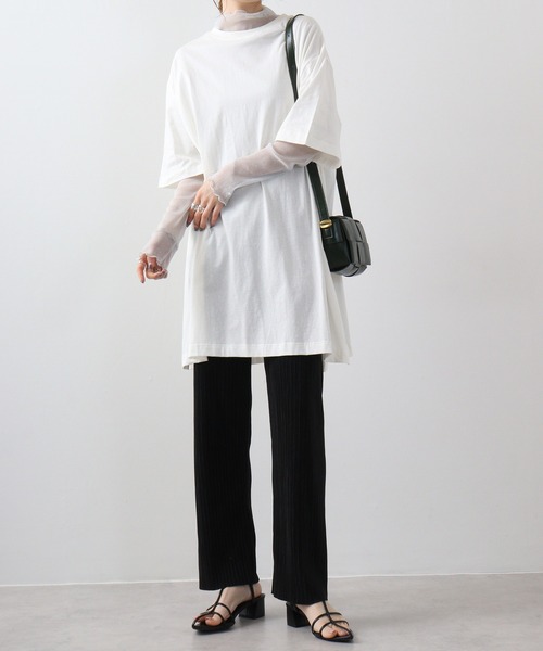 セール　新品未使用　AINEA チュニック　定価31320円 大きいサイズ＞吸汗速乾5分袖シフォン切替カットソーチュニック
