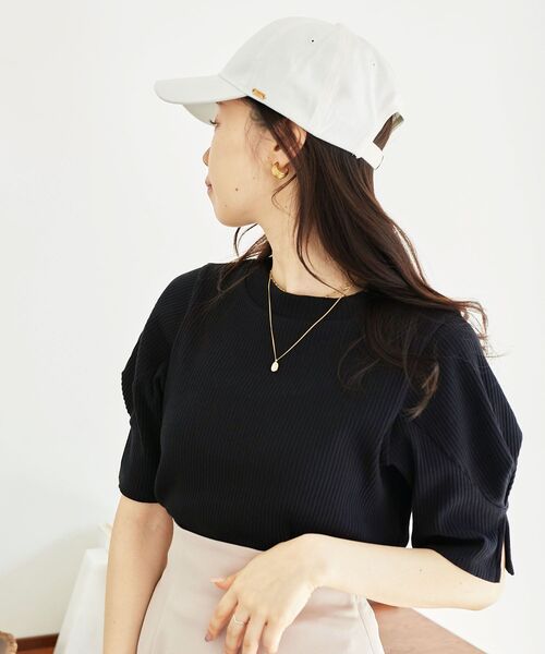 MAJESTIC LEGON（マジェスティックレゴン）の「タックスリーブトップス（Tシャツ/カットソー・レディース・ブラック系その他/ブラック/アイボリー/ピンク・MEDIUM）」の3枚目の写真