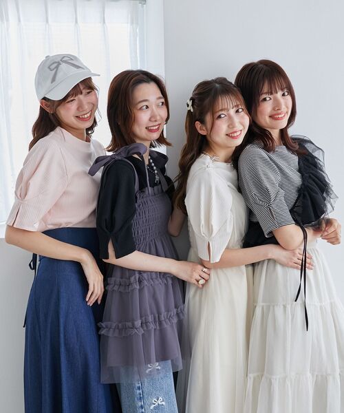 MAJESTIC LEGON（マジェスティックレゴン）の「タックスリーブトップス（Tシャツ/カットソー・レディース・ブラック系その他/ブラック/アイボリー/ピンク・MEDIUM）」の6枚目の写真