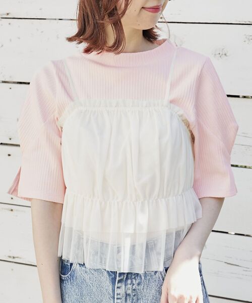 MAJESTIC LEGON（マジェスティックレゴン）の「タックスリーブトップス（Tシャツ/カットソー・レディース・ブラック系その他/ブラック/アイボリー/ピンク・MEDIUM）」の10枚目の写真