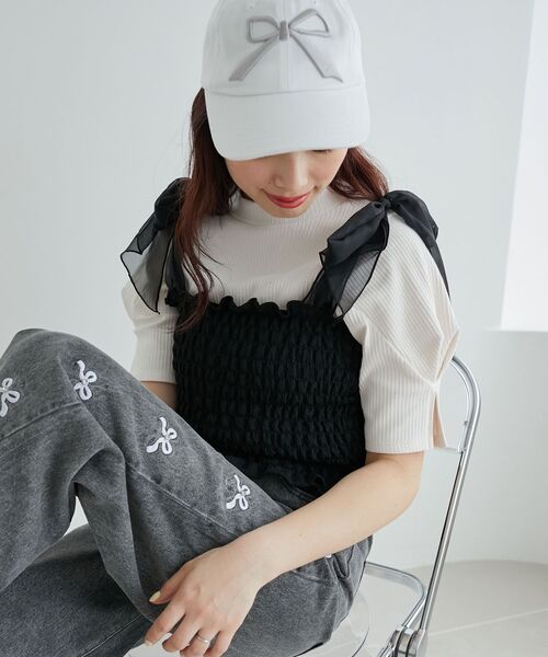 MAJESTIC LEGON（マジェスティックレゴン）の「タックスリーブトップス（Tシャツ/カットソー・レディース・ブラック系その他/ブラック/アイボリー/ピンク・MEDIUM）」の15枚目の写真