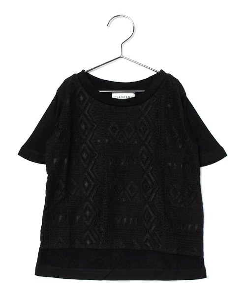 CIAOPANIC TYPY（チャオパニックティピー）の「KID ネィティブ柄レースTシャツ（Tシャツ/カットソー・キッズ・ブラック/キャメル・105/95/135/125/115）」の2枚目の写真