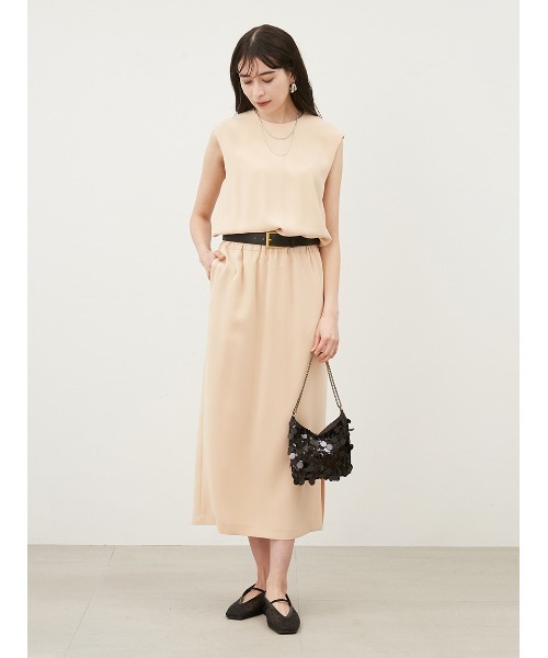 【セール】ウエストベルトブラウジングストレートワンピース【手洗い可能】（ワンピース）｜Mila Owen（ミラオーウェン）