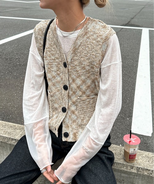 ハンドウォッシャブル】ミックスネップVニットベスト（ベスト