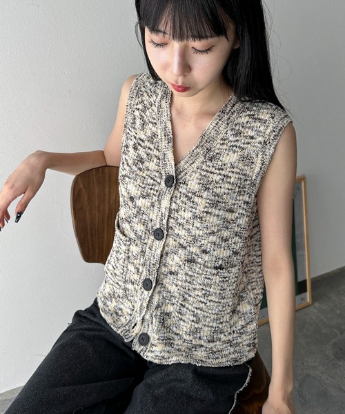 ハンドウォッシャブル】ミックスネップVニットベスト（ベスト