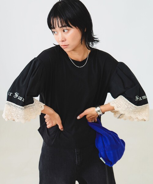 GO TO HOLLYWOOD（ゴートゥーハリウッド）の「GO TO HOLLYWOOD / 袖フリル Tシャツ（Tシャツ/カットソー・レディース・ブラック/ホワイト・ONE SIZE）」の12枚目の写真