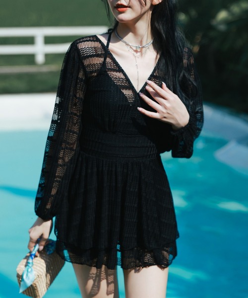 【セール】レディース水着 シースルーカシュクールワンピ風オールインワンスイムウェア（水着）｜TeddyShop（テディショップ）