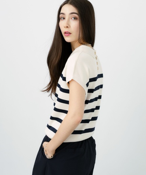 saloon（サルーン）の「SALOON(サルーン)/《再入荷》襟付きGLDボタンフレンチスリーブニット【手洗い可】（ニット/セーター・レディース・ブラック/ネイビー/ライトブルー/その他/オレンジ・FREE）」の20枚目の写真