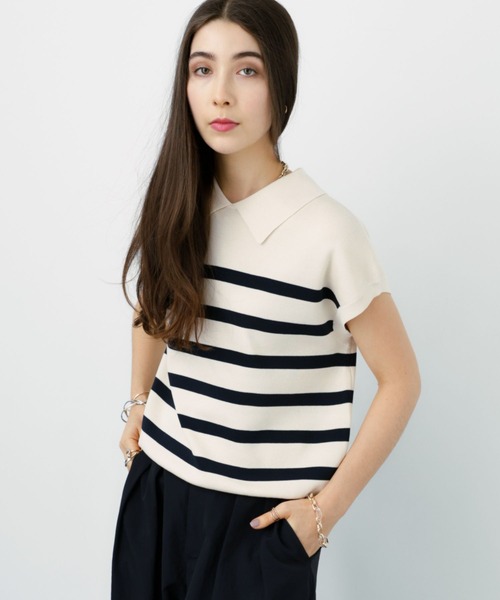 saloon（サルーン）の「SALOON(サルーン)/《再入荷》襟付きGLDボタンフレンチスリーブニット【手洗い可】（ニット/セーター・レディース・ブラック/ネイビー/ライトブルー/その他/オレンジ・FREE）」の21枚目の写真