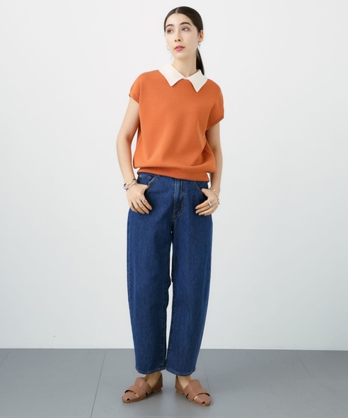 saloon（サルーン）の「SALOON(サルーン)/《再入荷》襟付きGLDボタンフレンチスリーブニット【手洗い可】（ニット/セーター・レディース・ブラック/ネイビー/ライトブルー/その他/オレンジ・FREE）」の10枚目の写真