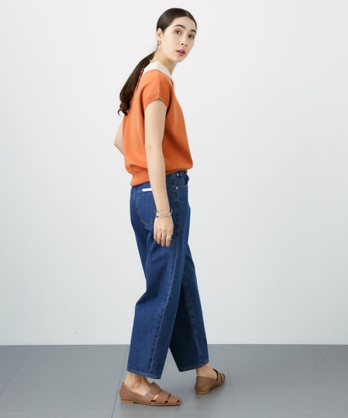 saloon（サルーン）の「SALOON(サルーン)/《再入荷》襟付きGLDボタンフレンチスリーブニット【手洗い可】（ニット/セーター・レディース・ブラック/ネイビー/ライトブルー/その他/オレンジ・FREE）」の11枚目の写真