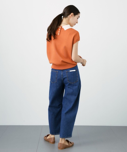 saloon（サルーン）の「SALOON(サルーン)/《再入荷》襟付きGLDボタンフレンチスリーブニット【手洗い可】（ニット/セーター・レディース・ブラック/ネイビー/ライトブルー/その他/オレンジ・FREE）」の12枚目の写真