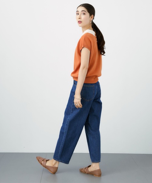 saloon（サルーン）の「SALOON(サルーン)/《再入荷》襟付きGLDボタンフレンチスリーブニット【手洗い可】（ニット/セーター・レディース・ブラック/ネイビー/ライトブルー/その他/オレンジ・FREE）」の7枚目の写真