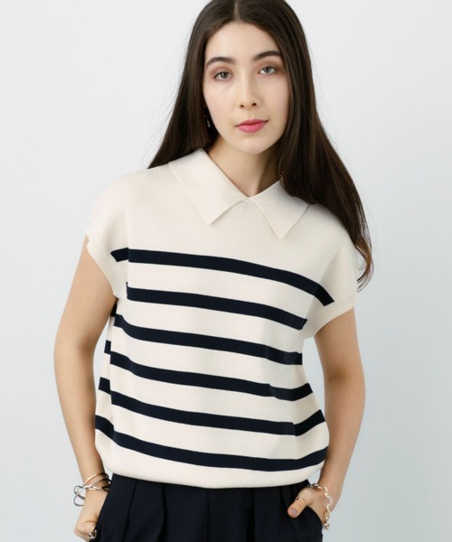 saloon（サルーン）の「SALOON(サルーン)/《再入荷》襟付きGLDボタンフレンチスリーブニット【手洗い可】（ニット/セーター・レディース・ブラック/ネイビー/ライトブルー/その他/オレンジ・FREE）」の14枚目の写真