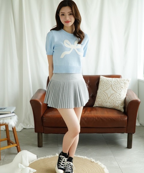 Jasmine Grandiflorum(ジャスミングランディフローラム)の「【Jasmine】ハーフスリーブリボンニットプルオーバー (SS)(ニット/セーター・レディース・グレー/ブルー/ベージュ/ピンク/レッド/ネイビー・FREE)」の16枚目の写真