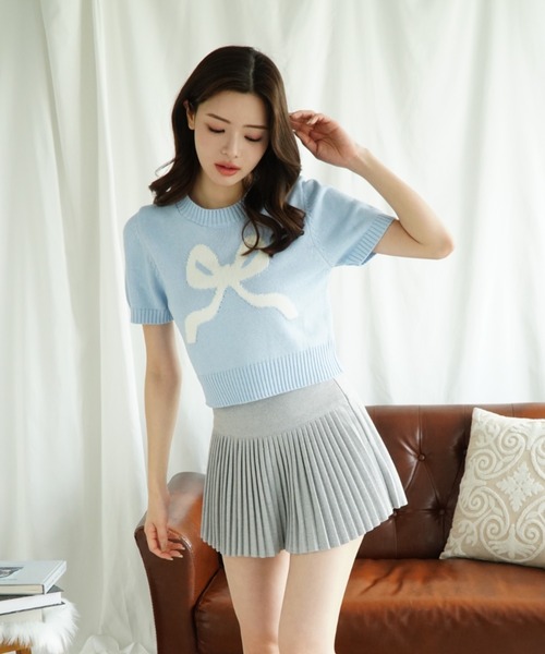 Jasmine Grandiflorum(ジャスミングランディフローラム)の「【Jasmine】ハーフスリーブリボンニットプルオーバー (SS)(ニット/セーター・レディース・グレー/ブルー/ベージュ/ピンク/レッド/ネイビー・FREE)」の19枚目の写真