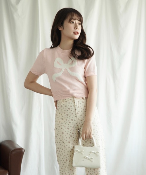 Jasmine Grandiflorum(ジャスミングランディフローラム)の「【Jasmine】ハーフスリーブリボンニットプルオーバー (SS)(ニット/セーター・レディース・グレー/ブルー/ベージュ/ピンク/レッド/ネイビー・FREE)」の22枚目の写真