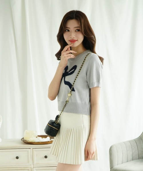 Jasmine Grandiflorum(ジャスミングランディフローラム)の「【Jasmine】ハーフスリーブリボンニットプルオーバー (SS)(ニット/セーター・レディース・グレー/ブルー/ベージュ/ピンク/レッド/ネイビー・FREE)」の9枚目の写真