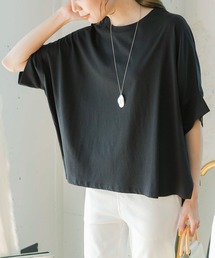 anown | ドルマンTシャツ トップス ドルマンスリーブ カットソー tシャツ 半袖 プルオーバー 体型カバー 二の腕カバー 綿100(Tシャツ/カットソー)