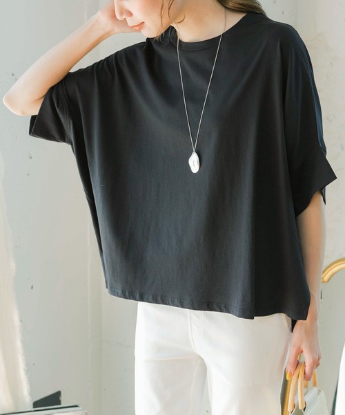 ドルマンTシャツトップスドルマンスリーブカットソーtシャツ半袖プルオーバー体型カバー二の腕カバー綿100