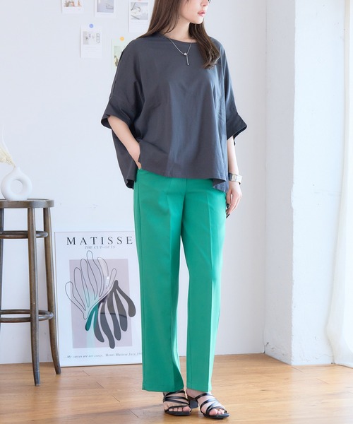 ドルマンTシャツトップスドルマンスリーブカットソーtシャツ半袖プルオーバー体型カバー二の腕カバー綿100