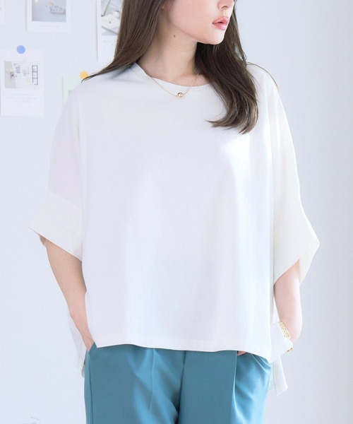 ドルマンTシャツトップスドルマンスリーブカットソーtシャツ半袖プルオーバー体型カバー二の腕カバー綿100