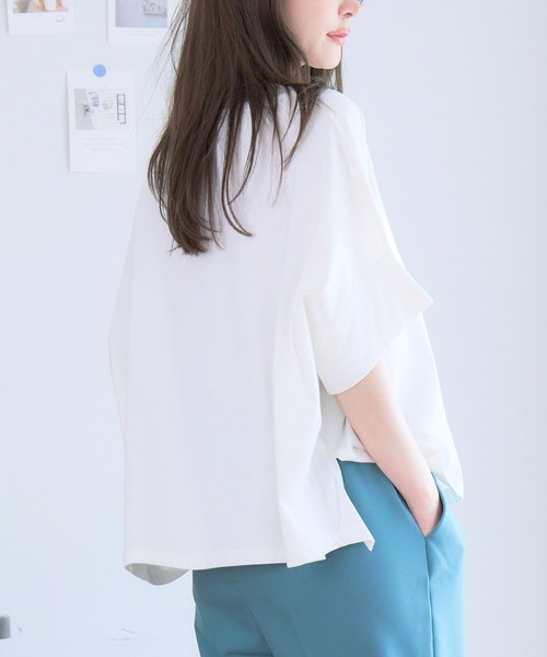 ドルマンTシャツトップスドルマンスリーブカットソーtシャツ半袖プルオーバー体型カバー二の腕カバー綿100