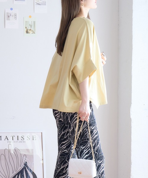 anown（アノン）の「ドルマンTシャツ トップス ドルマンスリーブ カットソー tシャツ 半袖 プルオーバー 体型カバー 二の腕カバー 綿100（Tシャツ/カットソー・レディース・ブラック/オフホワイト/イエロー/チャコール/ピンク・M）」の13枚目の写真