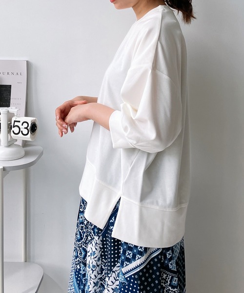 AS KNOW AS plus（アズノゥアズプラス）の「◎マシュマロタッチ　パフスリーブ5分袖プルオーバー（Tシャツ/カットソー・レディース・アイボリー/グレイッシュベージュ/ブラック/ブルー/ミント・FREE）」の3枚目の写真