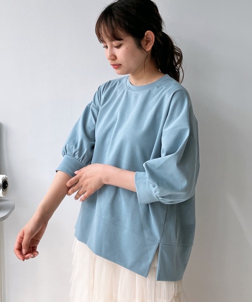 AS KNOW AS plus（アズノゥアズプラス）の「◎マシュマロタッチ　パフスリーブ5分袖プルオーバー（Tシャツ/カットソー・レディース・アイボリー/グレイッシュベージュ/ブラック/ブルー/ミント・FREE）」の5枚目の写真