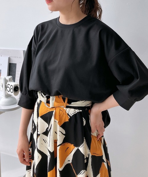 AS KNOW AS plus（アズノゥアズプラス）の「◎マシュマロタッチ　パフスリーブ5分袖プルオーバー（Tシャツ/カットソー・レディース・アイボリー/グレイッシュベージュ/ブラック/ブルー/ミント・FREE）」の2枚目の写真