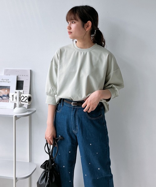 AS KNOW AS plus（アズノゥアズプラス）の「◎マシュマロタッチ　パフスリーブ5分袖プルオーバー（Tシャツ/カットソー・レディース・アイボリー/グレイッシュベージュ/ブラック/ブルー/ミント・FREE）」の11枚目の写真