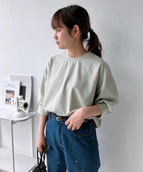 AS KNOW AS plus（アズノゥアズプラス）の「◎マシュマロタッチ　パフスリーブ5分袖プルオーバー（Tシャツ/カットソー・レディース・アイボリー/グレイッシュベージュ/ブラック/ブルー/ミント・FREE）」の12枚目の写真