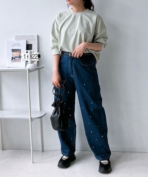 AS KNOW AS plus（アズノゥアズプラス）の「◎マシュマロタッチ　パフスリーブ5分袖プルオーバー（Tシャツ/カットソー・レディース・アイボリー/グレイッシュベージュ/ブラック/ブルー/ミント・FREE）」の15枚目の写真