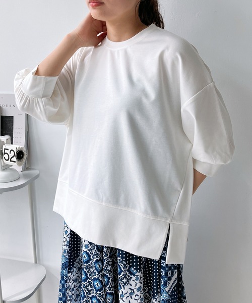 AS KNOW AS plus（アズノゥアズプラス）の「◎マシュマロタッチ　パフスリーブ5分袖プルオーバー（Tシャツ/カットソー・レディース・アイボリー/グレイッシュベージュ/ブラック/ブルー/ミント・FREE）」の6枚目の写真