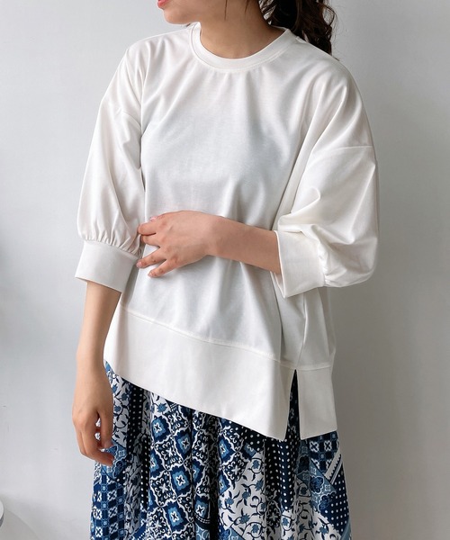 AS KNOW AS plus（アズノゥアズプラス）の「◎マシュマロタッチ　パフスリーブ5分袖プルオーバー（Tシャツ/カットソー・レディース・アイボリー/グレイッシュベージュ/ブラック/ブルー/ミント・FREE）」の7枚目の写真