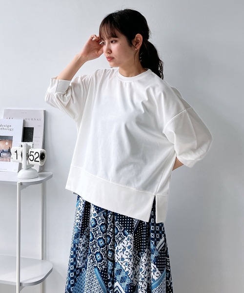 AS KNOW AS plus（アズノゥアズプラス）の「◎マシュマロタッチ　パフスリーブ5分袖プルオーバー（Tシャツ/カットソー・レディース・アイボリー/グレイッシュベージュ/ブラック/ブルー/ミント・FREE）」の9枚目の写真